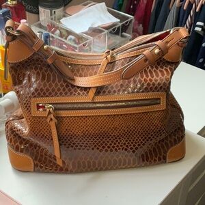 Dooney & Bourke Brown Leather Shoulder Bag with Textured Design